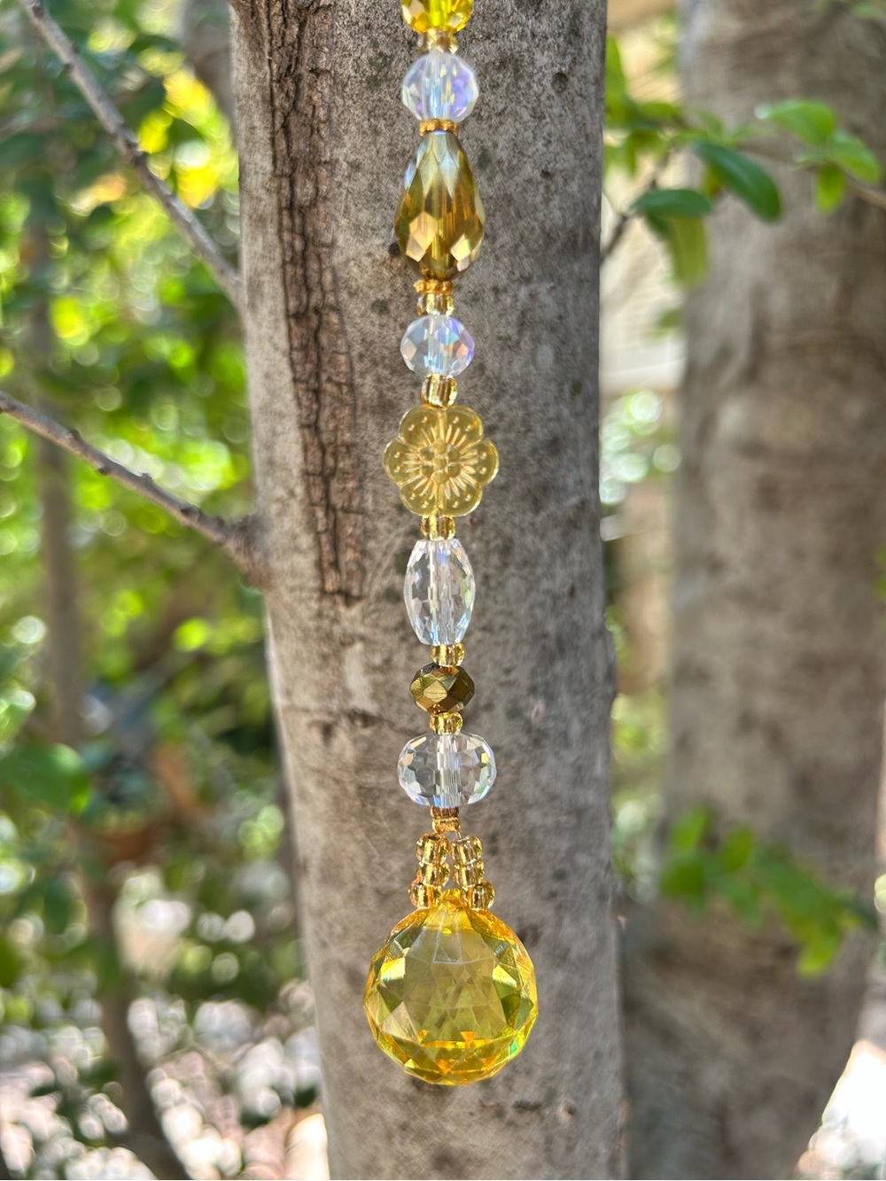 11.75” yellow crystal beaded suncatcher sun charm decor